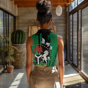 Nigeria Independence Day Women Sleeveless Polo Shirt - National Seal with Peace Dove - African Pattern