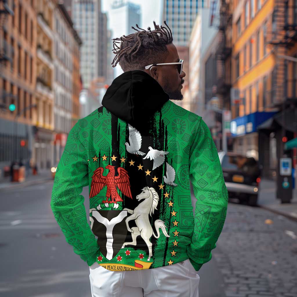 Nigeria Independence Day Zip Hoodie - National Seal with Peace Dove - African Pattern