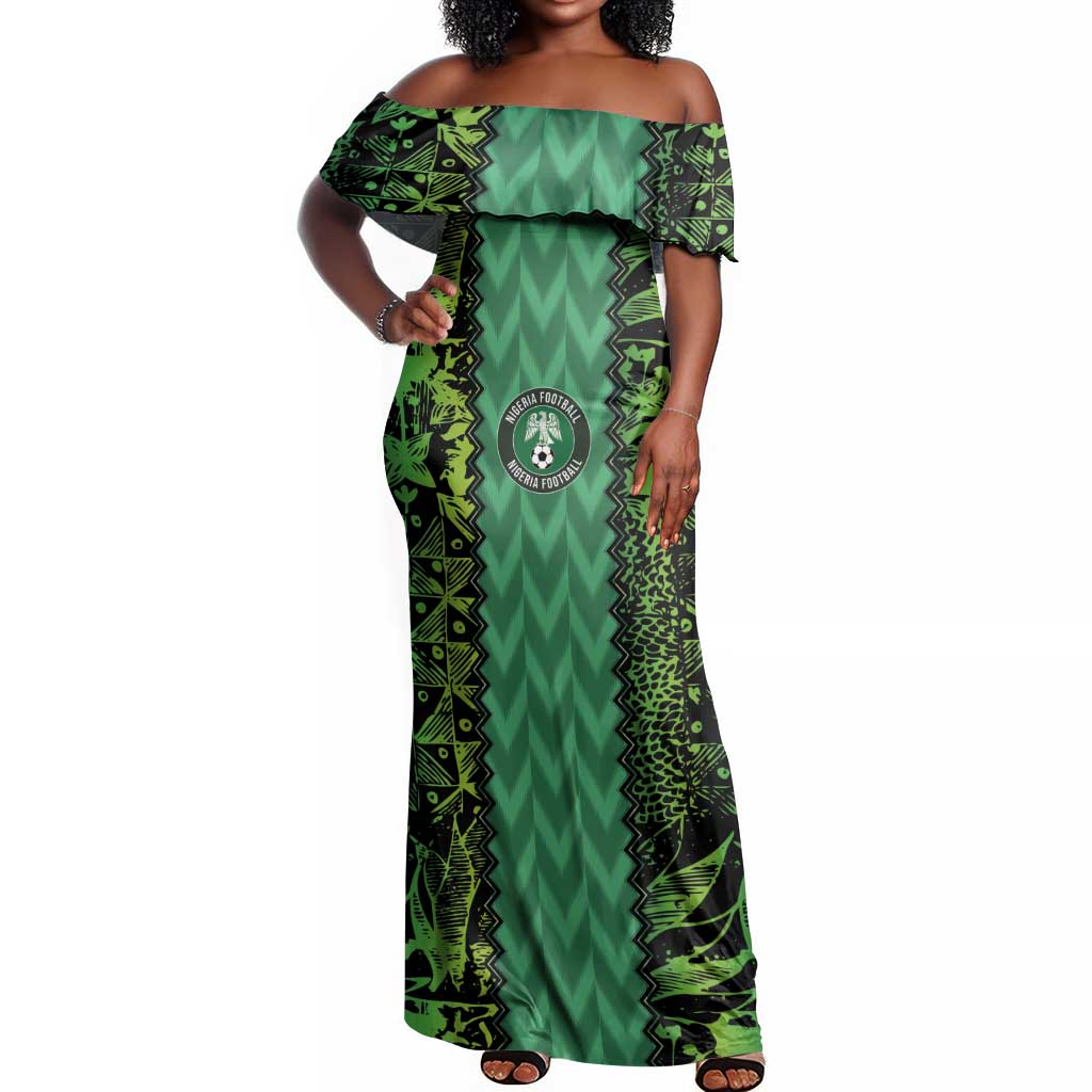 Custom Nigeria Football Off Shoulder Maxi Dress Champions-Special Edition - African Pride