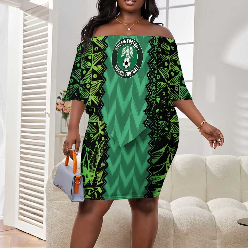 Custom Nigeria Football Off Shoulder Short Dress Champions-Special Edition - African Pride