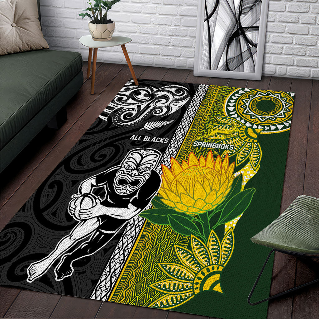 Rugby New Zealand and South Africa Area Rug Greatest Rivalry Silver Fern and Antelope