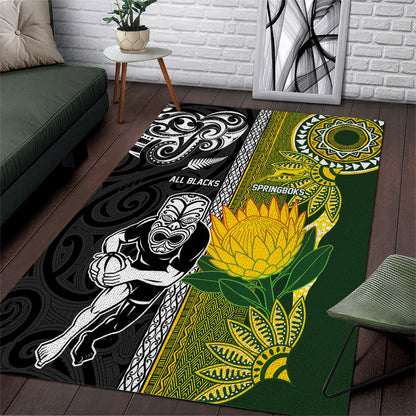 Rugby New Zealand and South Africa Area Rug Greatest Rivalry Silver Fern and Antelope
