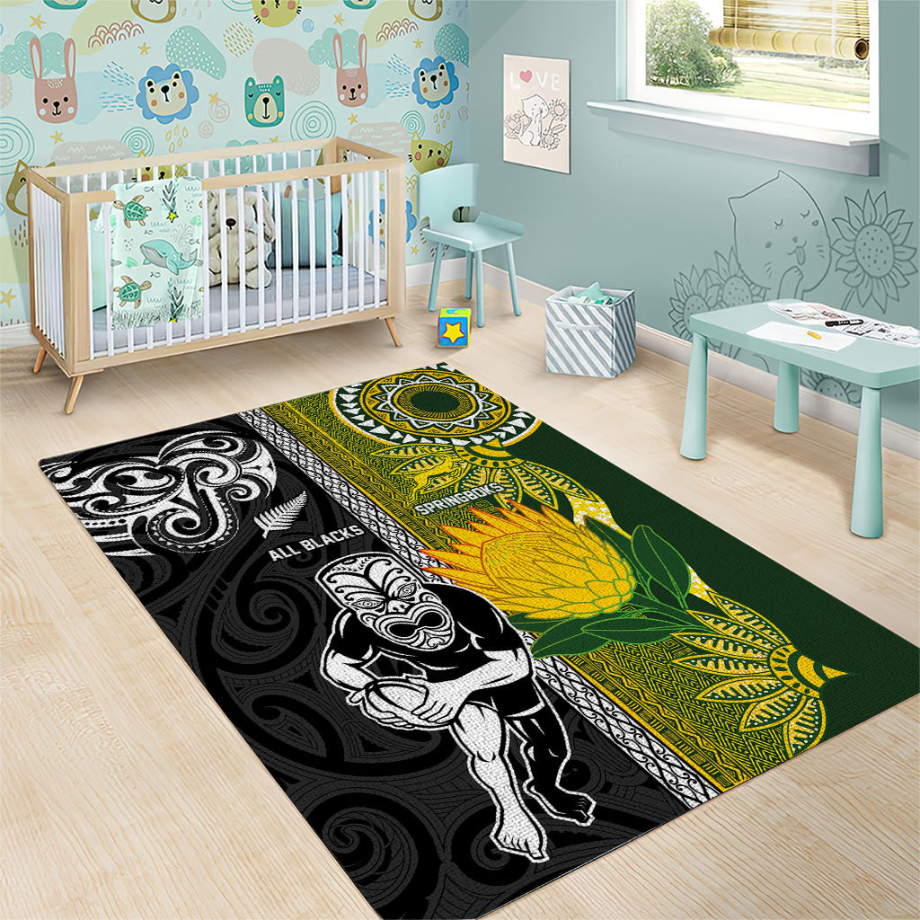 Rugby New Zealand and South Africa Area Rug Greatest Rivalry Silver Fern and Antelope