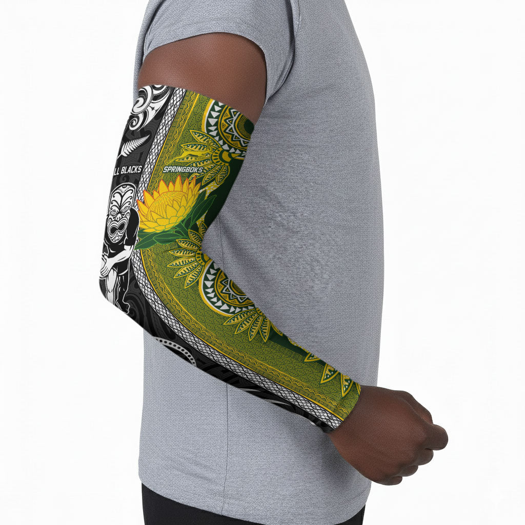 Custom Rugby New Zealand and South Africa Arm Sleeves Greatest Rivalry Silver Fern and Antelope