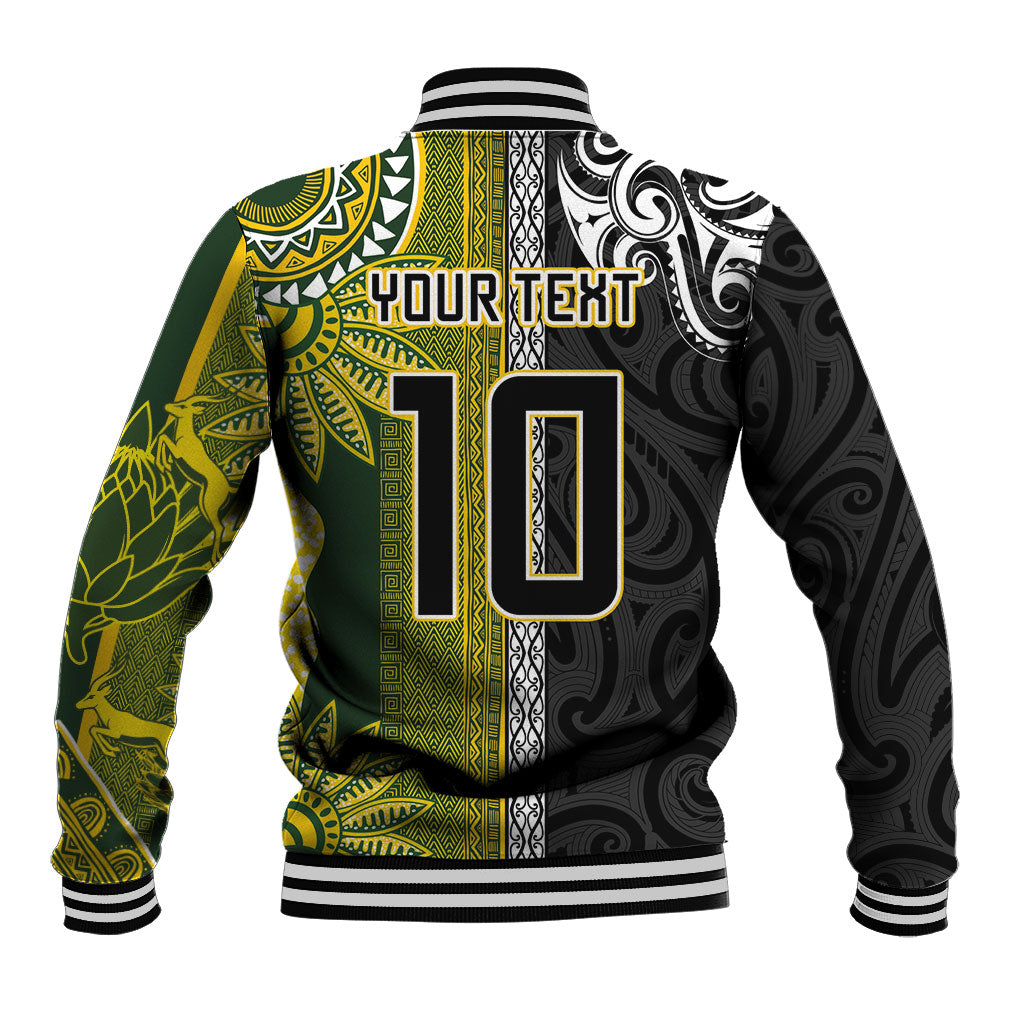 Custom Rugby New Zealand and South Africa Baseball Jacket Greatest Rivalry Silver Fern and Antelope