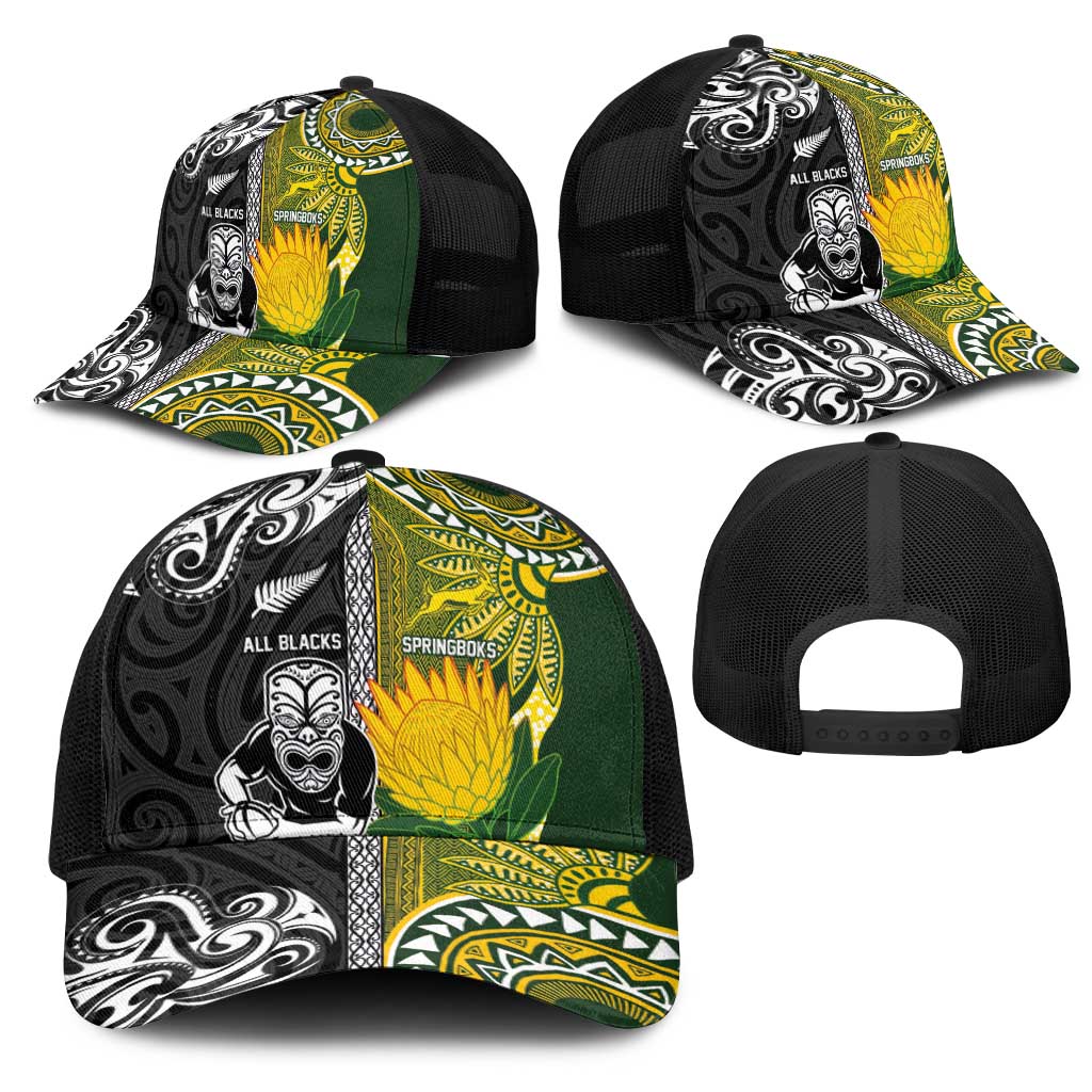 New Zealand and South Africa Rugby Baseball Net Cap Greatest Rivalry-Silver Fern and Antelope