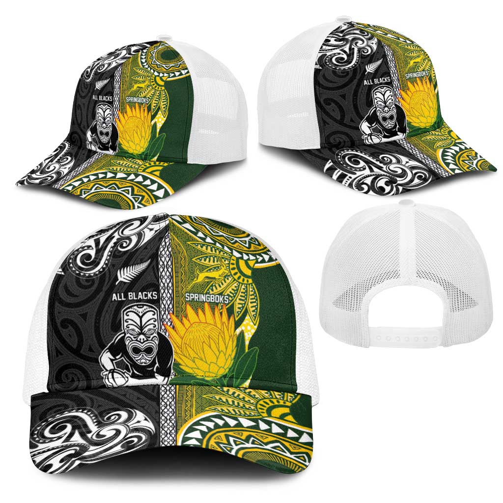 New Zealand and South Africa Rugby Baseball Net Cap Greatest Rivalry-Silver Fern and Antelope