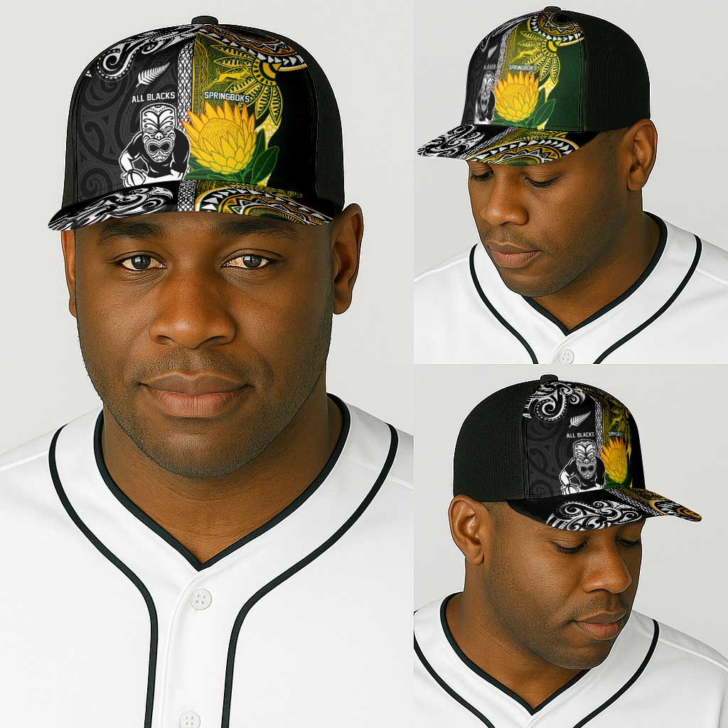 New Zealand and South Africa Rugby Baseball Net Cap Greatest Rivalry-Silver Fern and Antelope