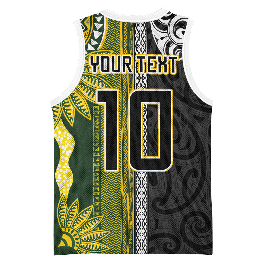 Custom Rugby New Zealand and South Africa Basketball Jersey Greatest Rivalry Silver Fern and Antelope