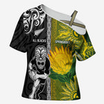 Custom Rugby New Zealand and South Africa Cross Shoulder Shirt Greatest Rivalry Silver Fern and Antelope