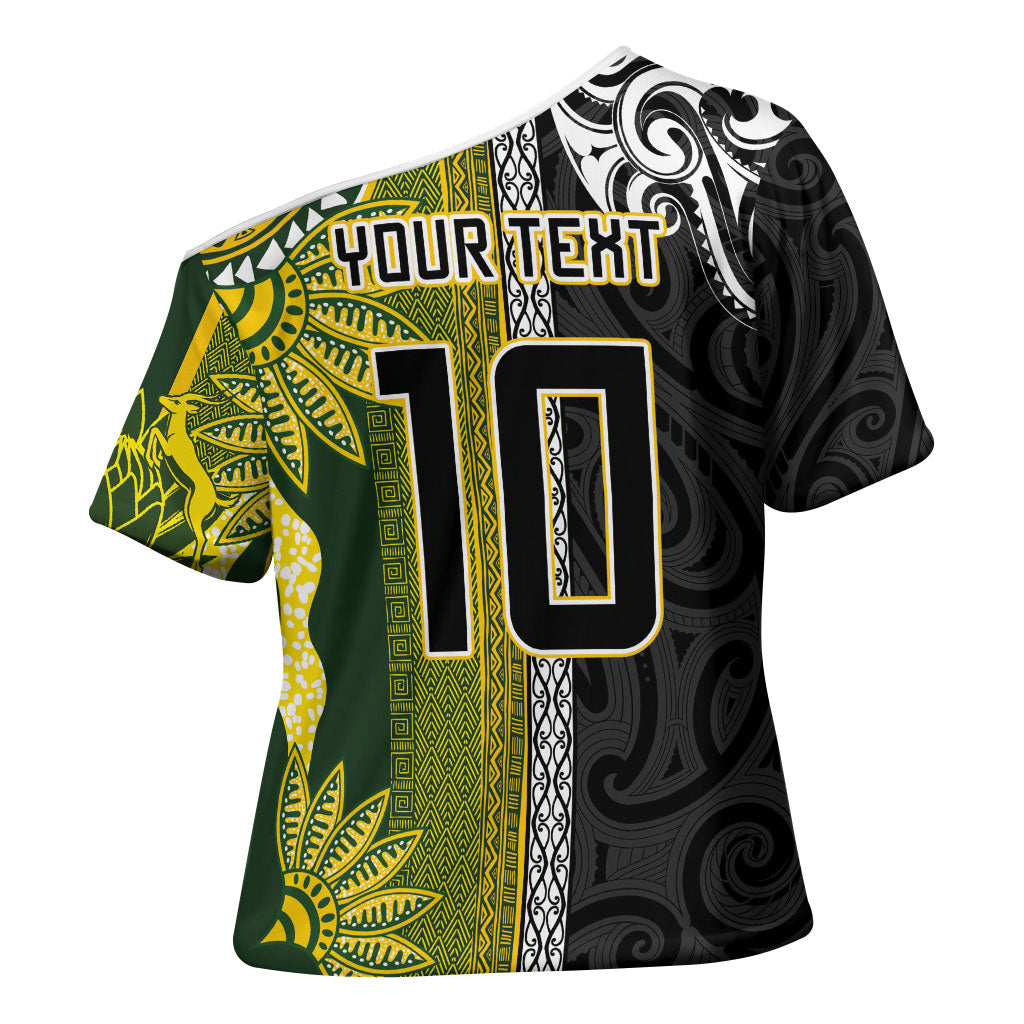 Custom Rugby New Zealand and South Africa Cross Shoulder Shirt Greatest Rivalry Silver Fern and Antelope