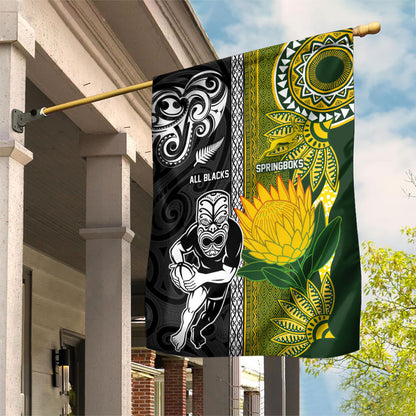 Rugby New Zealand and South Africa Garden Flag Greatest Rivalry Silver Fern and Antelope