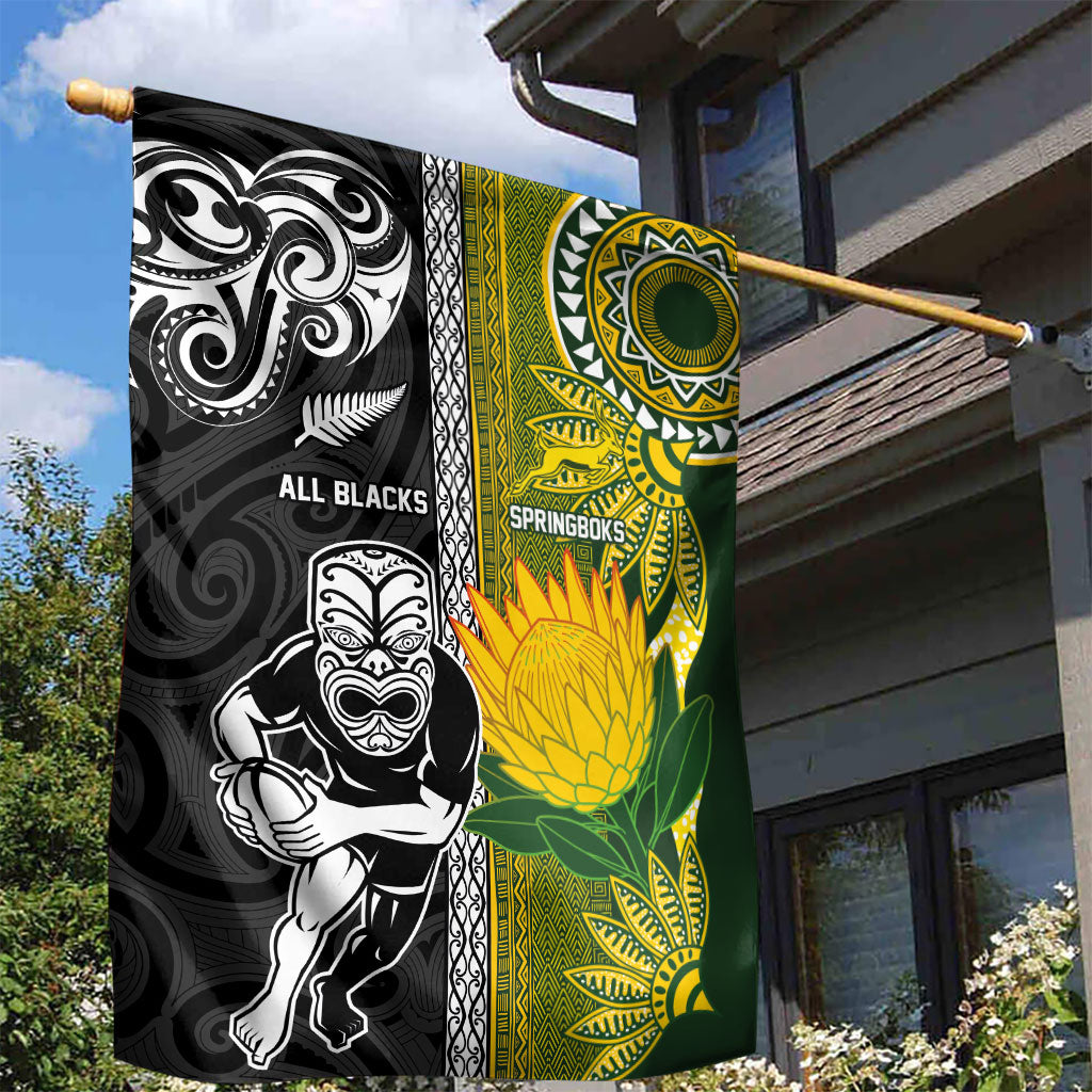 Rugby New Zealand and South Africa Garden Flag Greatest Rivalry Silver Fern and Antelope