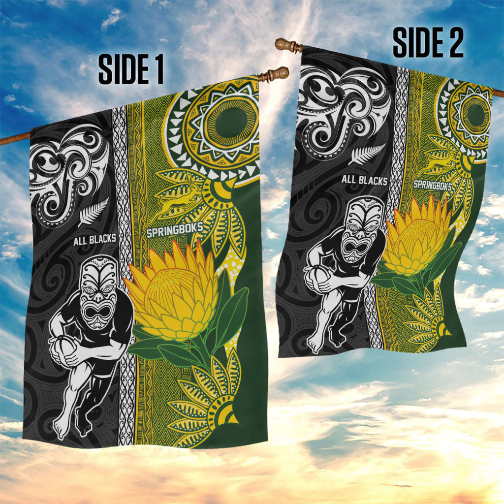 Rugby New Zealand and South Africa Garden Flag Greatest Rivalry Silver Fern and Antelope