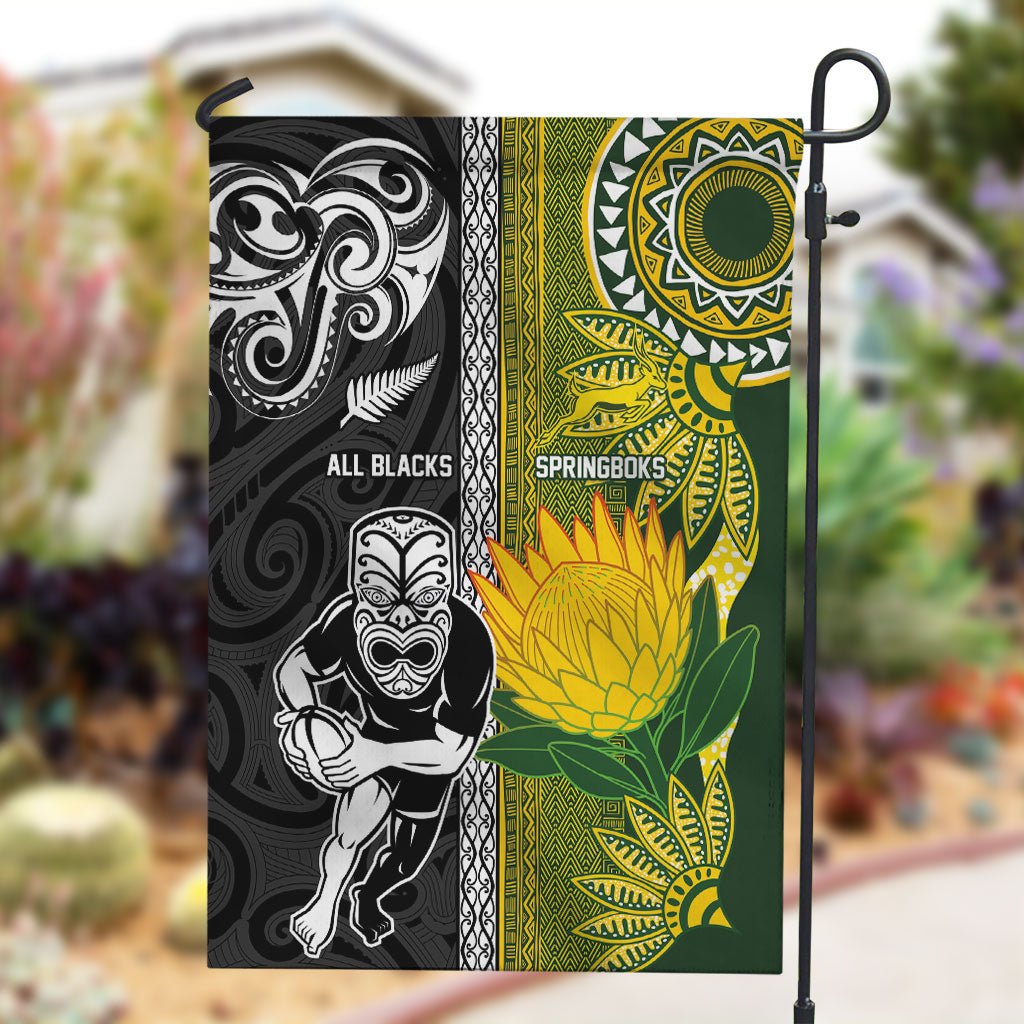 Rugby New Zealand and South Africa Garden Flag Greatest Rivalry Silver Fern and Antelope