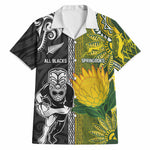 Custom Rugby New Zealand and South Africa Hawaiian Shirt Greatest Rivalry Silver Fern and Antelope