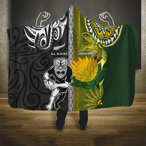 Rugby New Zealand and South Africa Hooded Blanket Greatest Rivalry Silver Fern and Antelope