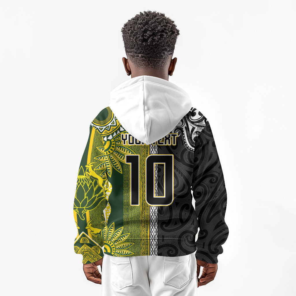 Custom Rugby New Zealand and South Africa Kid Hoodie Greatest Rivalry Silver Fern and Antelope