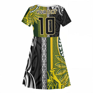 Custom Rugby New Zealand and South Africa Kid Short Sleeve Dress Greatest Rivalry Silver Fern and Antelope