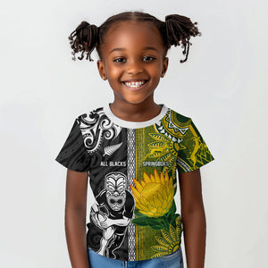 Custom Rugby New Zealand and South Africa Kid T shirt Greatest Rivalry Silver Fern and Antelope