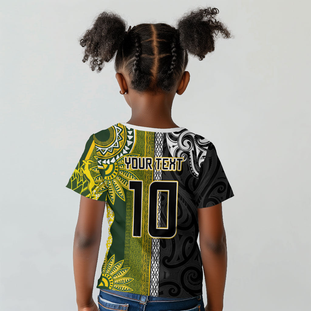 Custom Rugby New Zealand and South Africa Kid T shirt Greatest Rivalry Silver Fern and Antelope