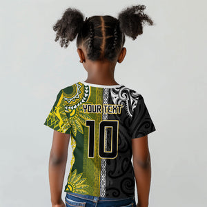 Custom Rugby New Zealand and South Africa Kid T shirt Greatest Rivalry Silver Fern and Antelope