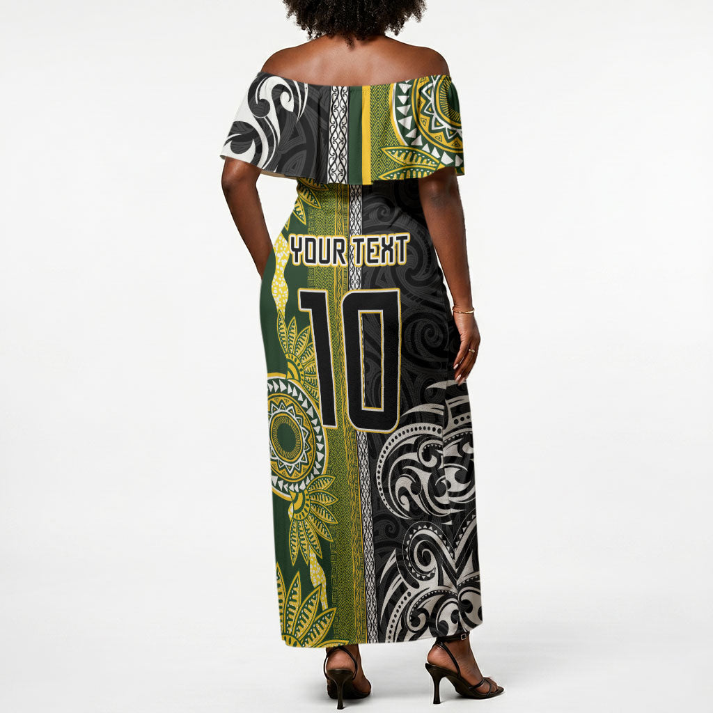 Custom Rugby New Zealand and South Africa Off Shoulder Maxi Dress Greatest Rivalry Silver Fern and Antelope