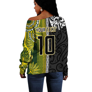 Custom Rugby New Zealand and South Africa Off Shoulder Sweater Greatest Rivalry Silver Fern and Antelope