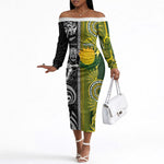 Custom Rugby New Zealand and South Africa Off The Shoulder Long Sleeve Dress Greatest Rivalry Silver Fern and Antelope
