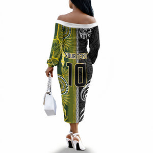 Custom Rugby New Zealand and South Africa Off The Shoulder Long Sleeve Dress Greatest Rivalry Silver Fern and Antelope