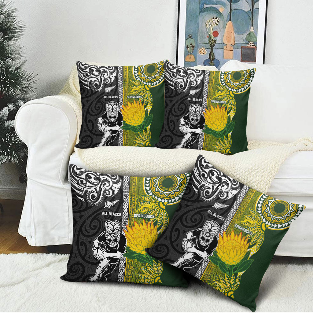 Rugby New Zealand and South Africa Pillow Cover Greatest Rivalry Silver Fern and Antelope