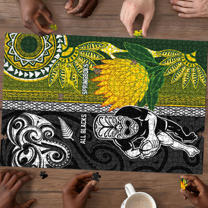 Rugby New Zealand and South Africa Puzzle Greatest Rivalry Silver Fern and Antelope