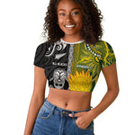 Custom Rugby New Zealand and South Africa Raglan Cropped T shirt Greatest Rivalry Silver Fern and Antelope