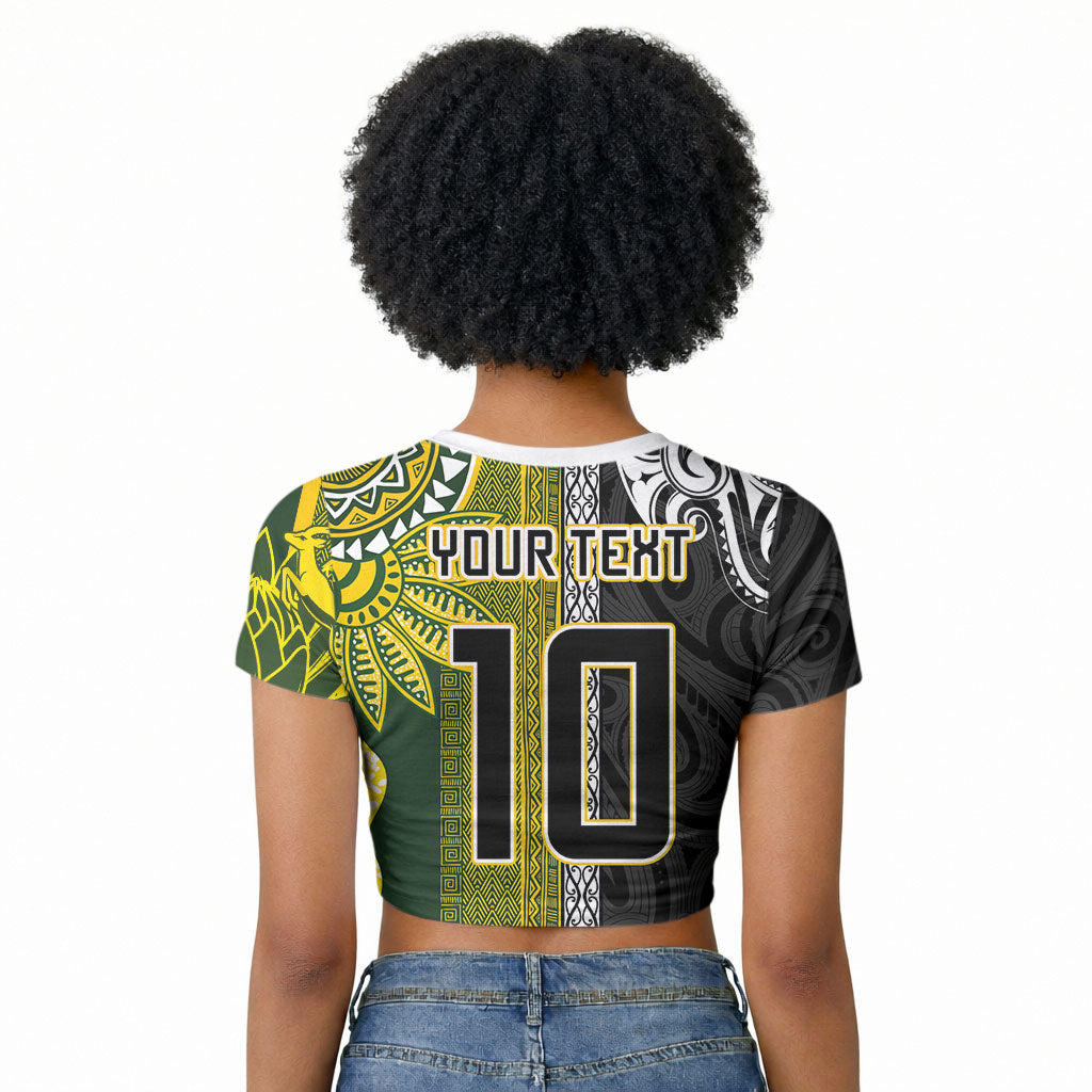 Custom Rugby New Zealand and South Africa Raglan Cropped T shirt Greatest Rivalry Silver Fern and Antelope