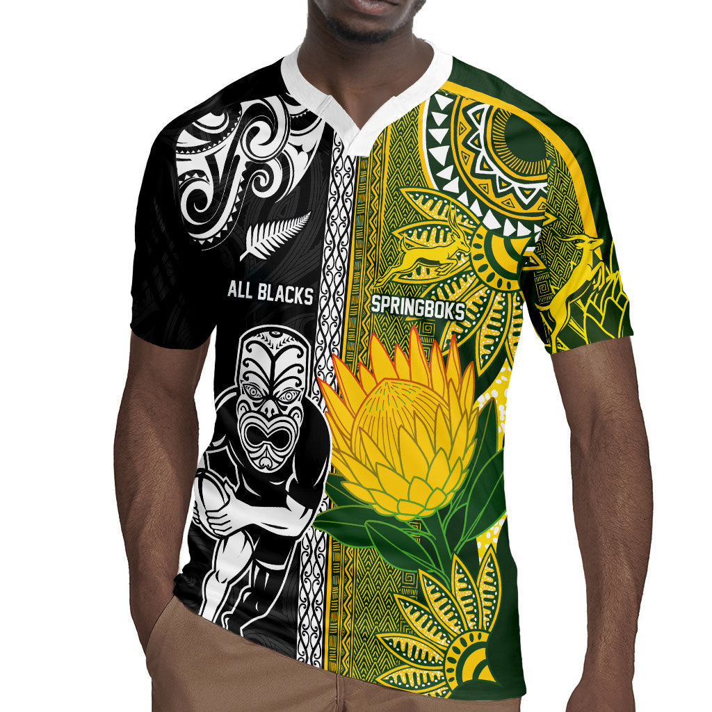 Custom Rugby New Zealand and South Africa Rugby Jersey Greatest Rivalry Silver Fern and Antelope