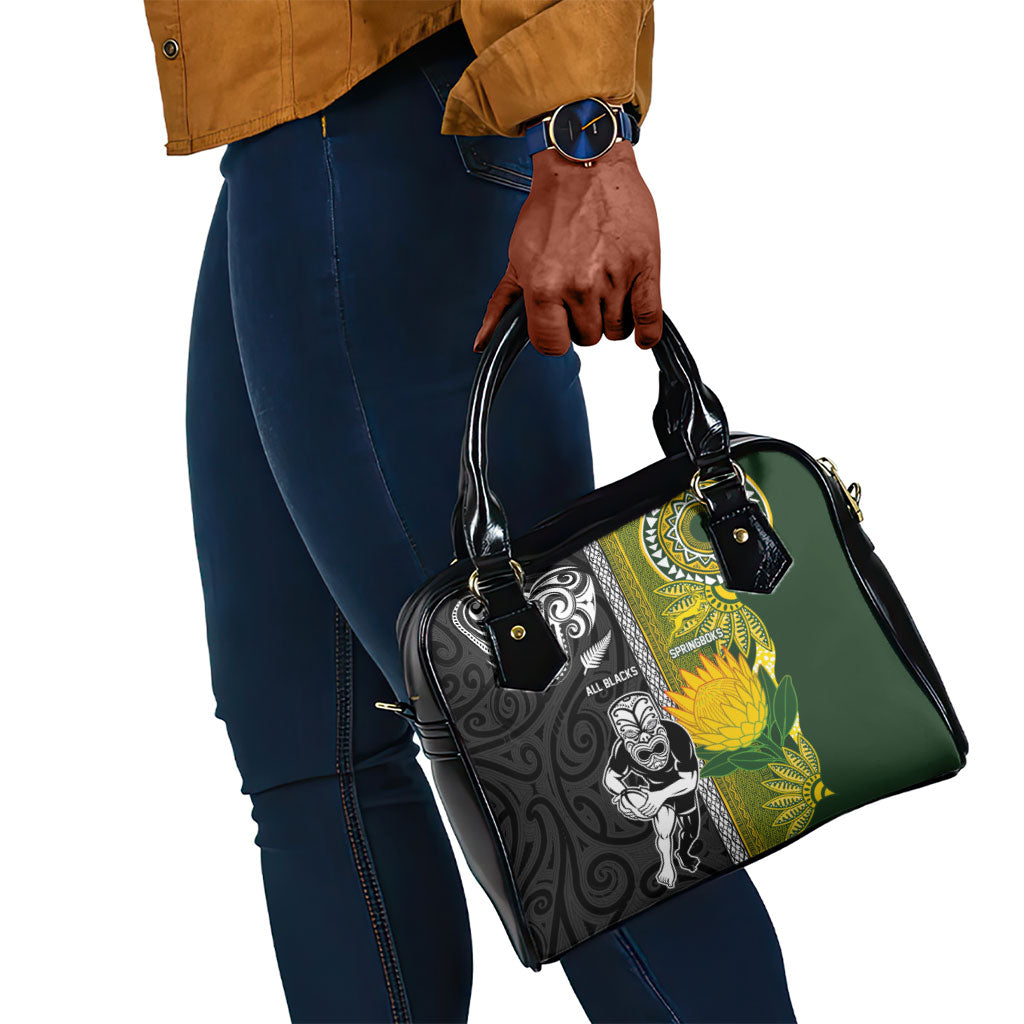 Rugby New Zealand and South Africa Shoulder Handbag Greatest Rivalry Silver Fern and Antelope