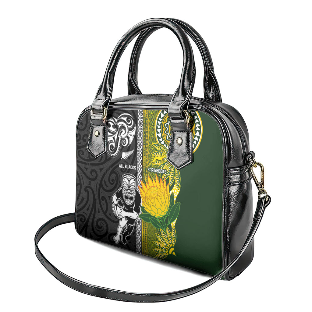 Rugby New Zealand and South Africa Shoulder Handbag Greatest Rivalry Silver Fern and Antelope