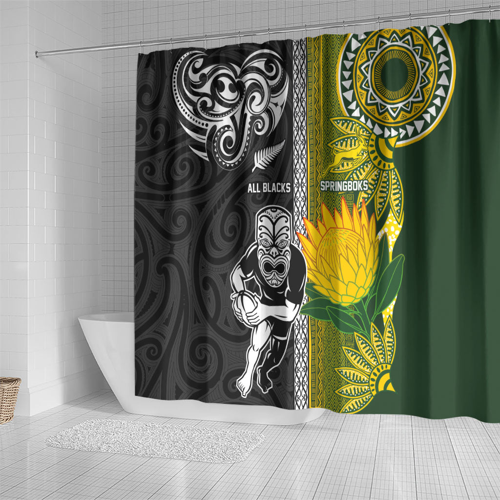 Rugby New Zealand and South Africa Shower Curtain Greatest Rivalry Silver Fern and Antelope