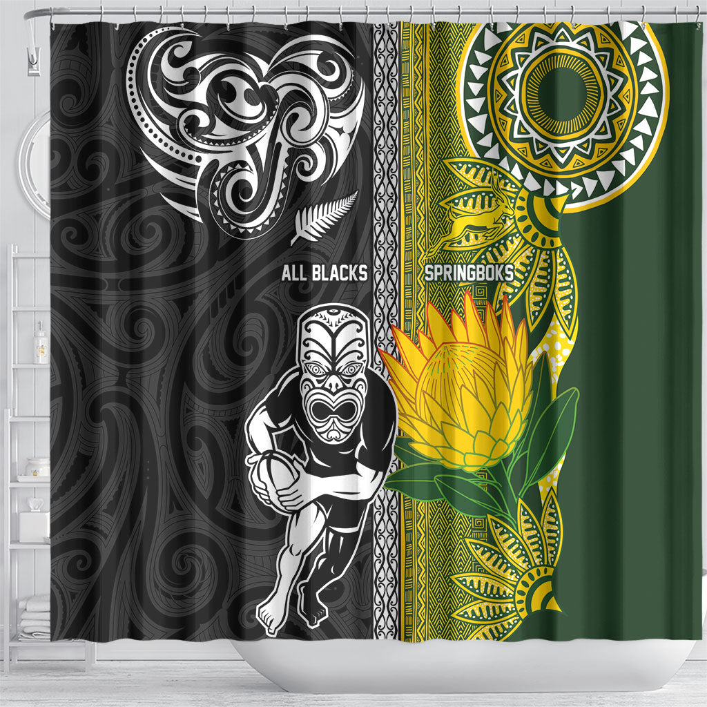 Rugby New Zealand and South Africa Shower Curtain Greatest Rivalry Silver Fern and Antelope