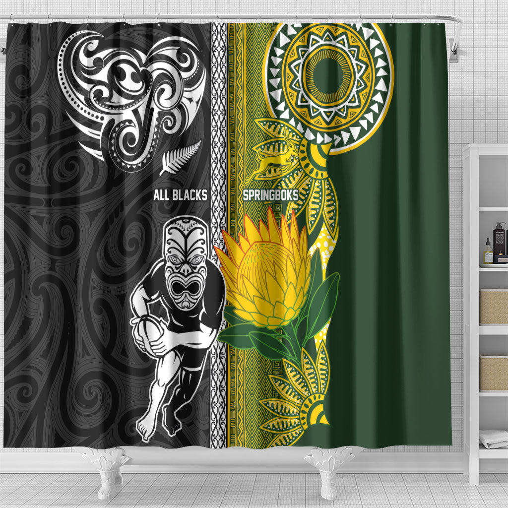 Rugby New Zealand and South Africa Shower Curtain Greatest Rivalry Silver Fern and Antelope