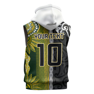 Custom Rugby New Zealand and South Africa Sleeveless Hoodie Greatest Rivalry Silver Fern and Antelope