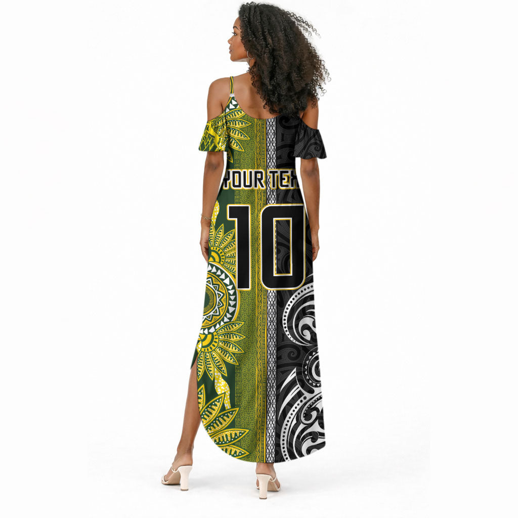 Custom Rugby New Zealand and South Africa Summer Maxi Dress Greatest Rivalry Silver Fern and Antelope