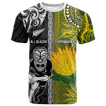 Custom Rugby New Zealand and South Africa T shirt Greatest Rivalry Silver Fern and Antelope