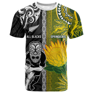 Custom Rugby New Zealand and South Africa T shirt Greatest Rivalry Silver Fern and Antelope