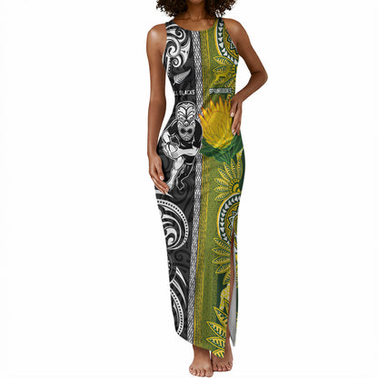 Custom Rugby New Zealand and South Africa Tank Maxi Dress Greatest Rivalry Silver Fern and Antelope