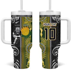 Custom Rugby New Zealand and South Africa Tumbler With Handle Greatest Rivalry Silver Fern and Antelope