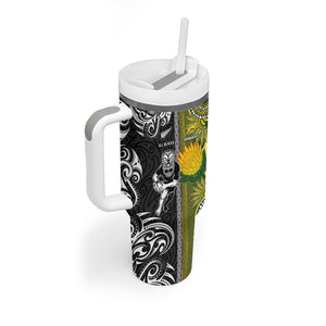 Custom Rugby New Zealand and South Africa Tumbler With Handle Greatest Rivalry Silver Fern and Antelope