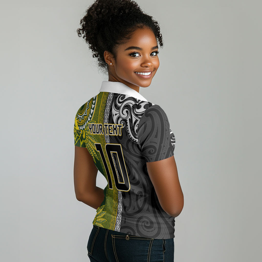Custom Rugby New Zealand and South Africa Women Polo Shirt Greatest Rivalry Silver Fern and Antelope