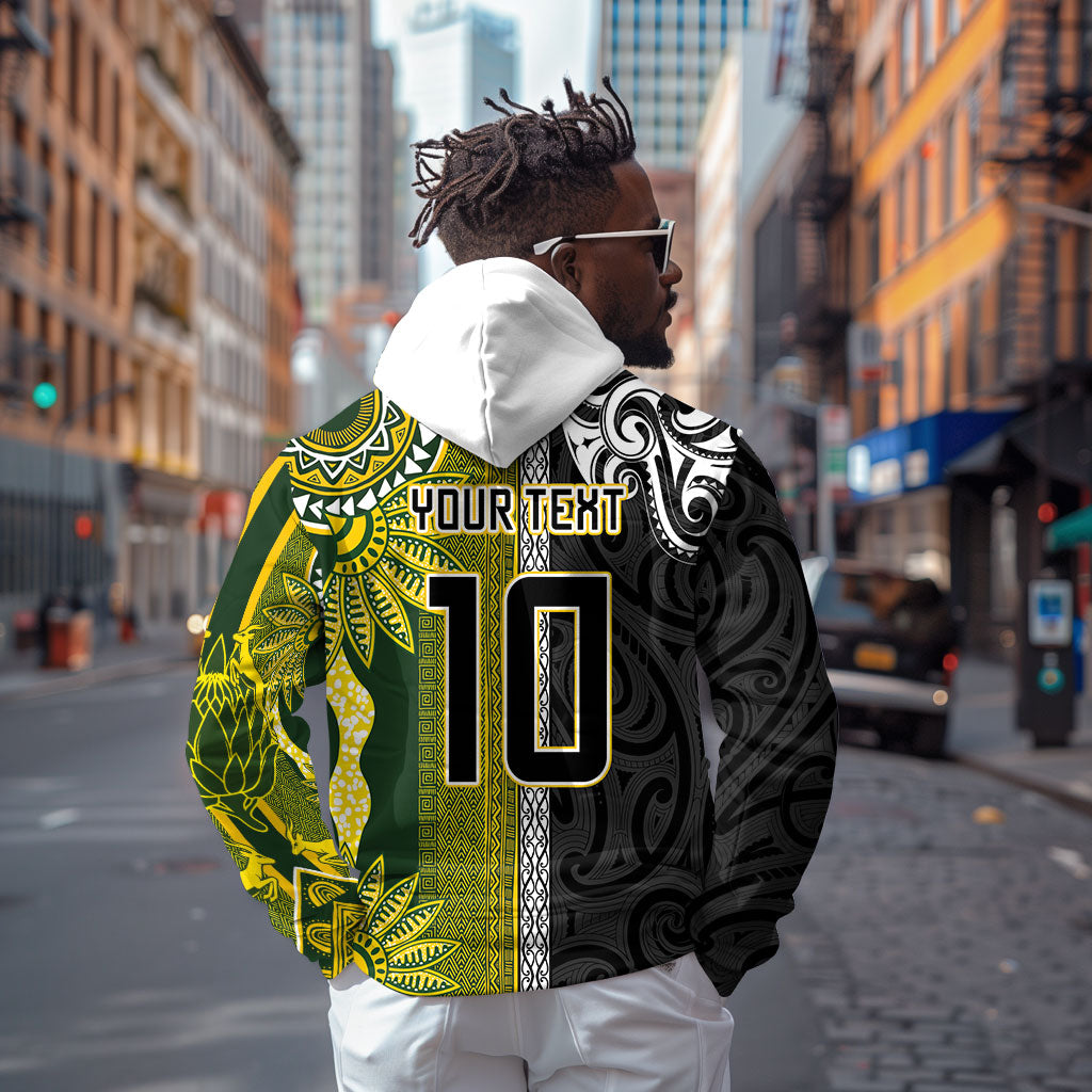 Custom Rugby New Zealand and South Africa Zip Hoodie Greatest Rivalry Silver Fern and Antelope