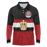 Egypt National Football Custom Long Sleeve Polo Shirt Egyptian Geometric - African Pride